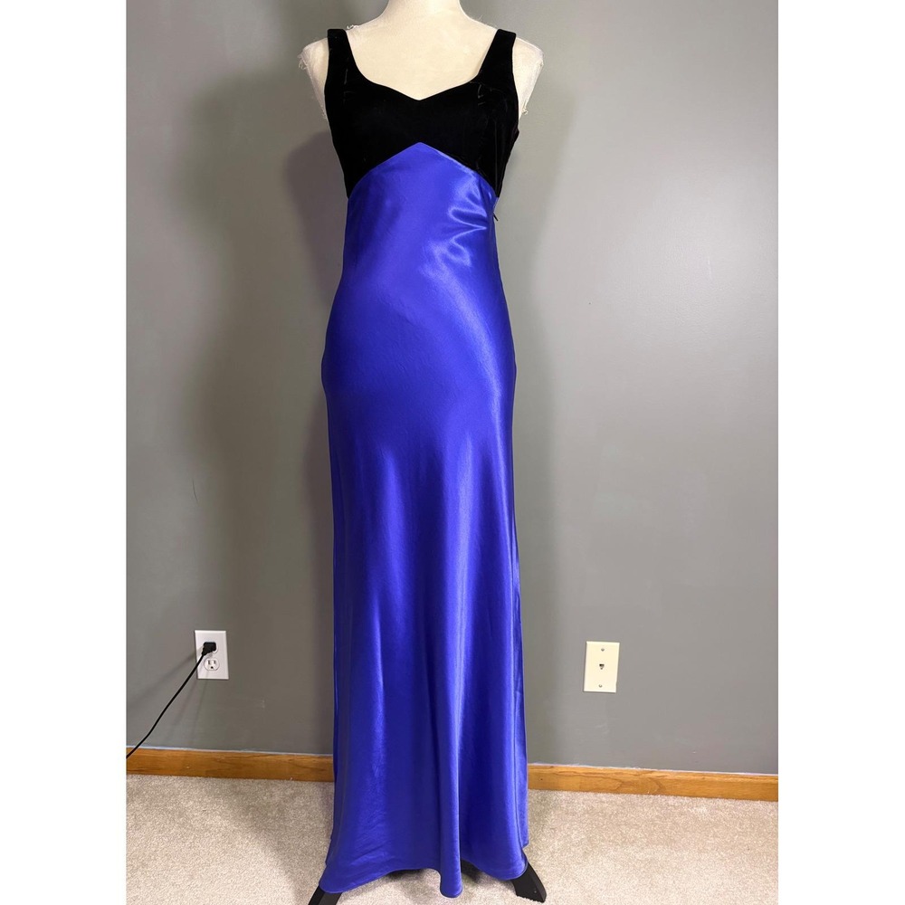 Vintage 80s Zum Zum Maxi Dress Womens 3/4 XS Velvet Satin Lace Back Hoco Goth
